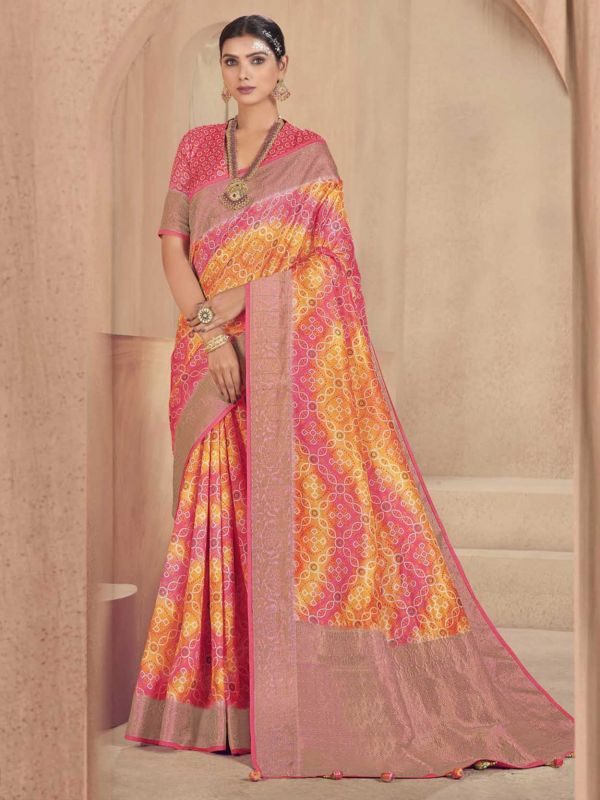 Pink,Yellow Colour Silk Designer Saree.