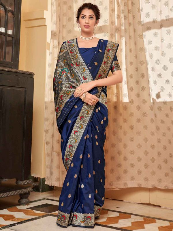 Blue Colour Banarasi Silk Fabric Saree.