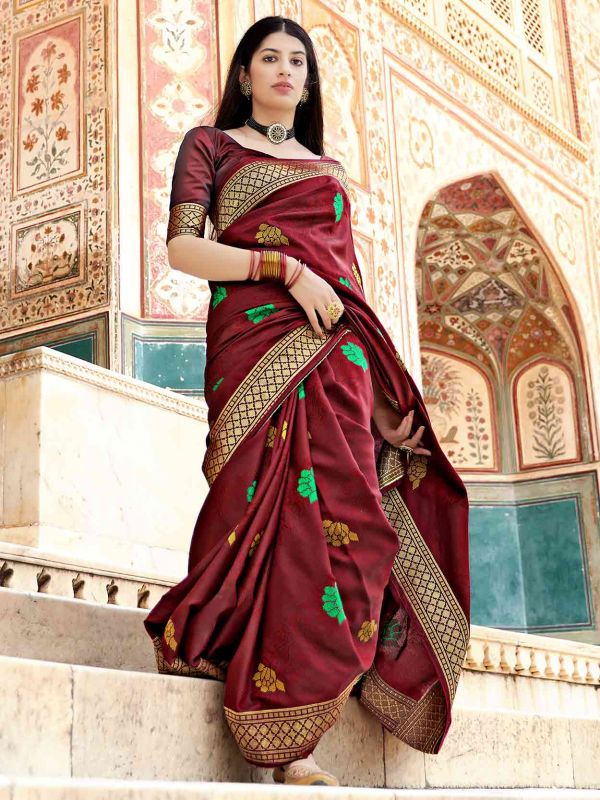 Banarasi Silk Designer Saree Maroon Colour.