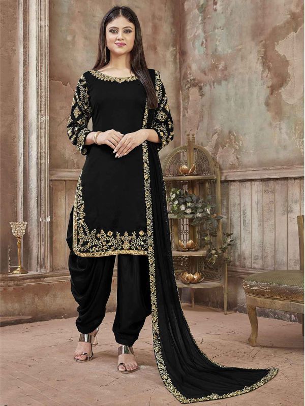 Black Colour Party Wear Patiala Suit.