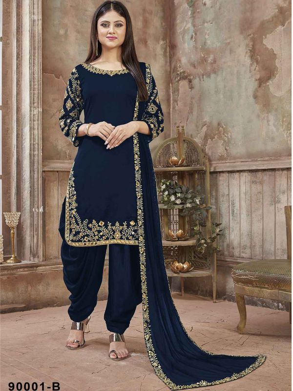 Blue Colour Georgette Fabric Patiala Salwar Suit.