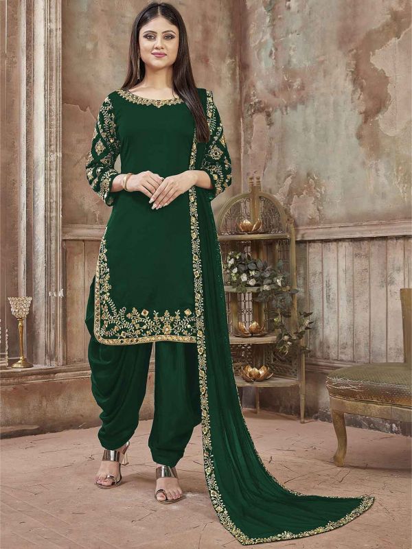 Green Colour Patiala Salwar Suit Georgette Fabric.