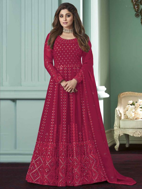 Magenta Colour Georgette Fabric Designer Anarkali Salwar Suit.