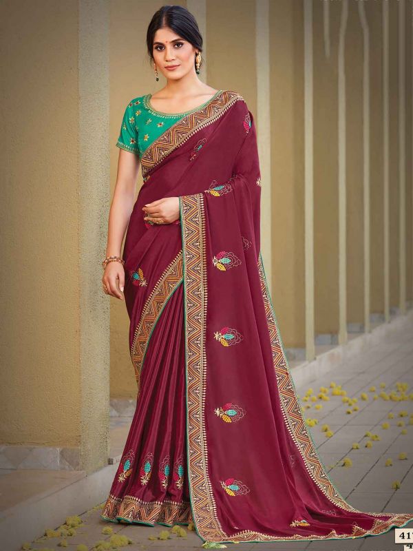 Magenta Colour Silk Party Wear Saree.