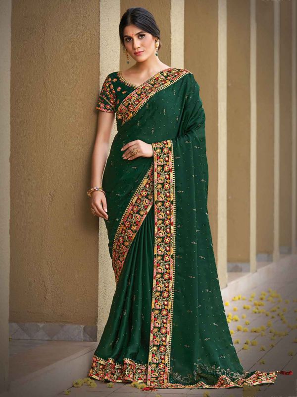 Green Colour Silk Fabric Indian Designer Saree.