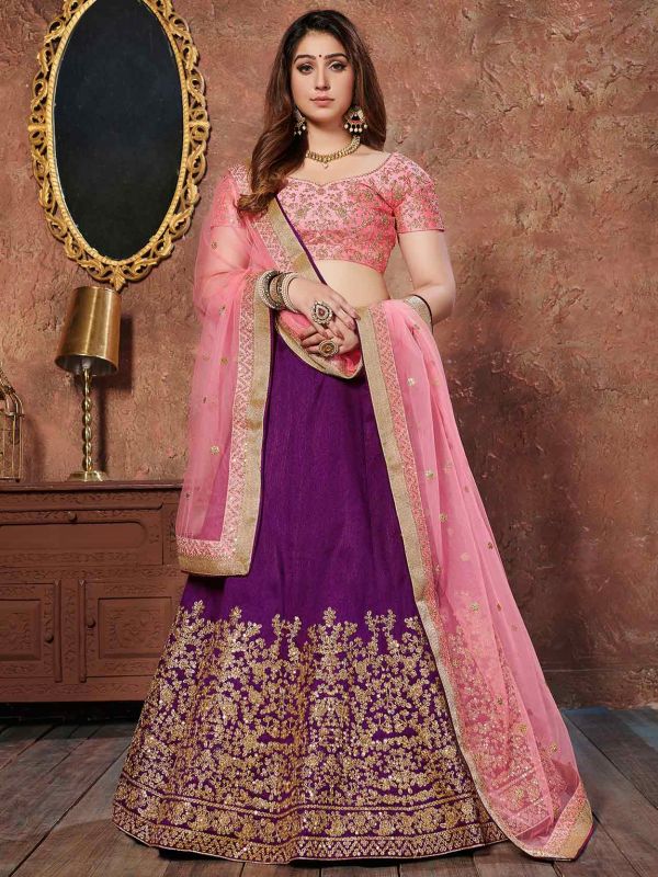 Purple Colour Silk Fabric Designer Lehenga Choli.