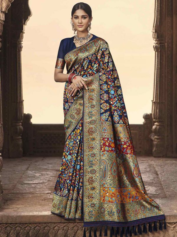 Navy Blue Colour Banarasi Silk Fabric Designer Saree.