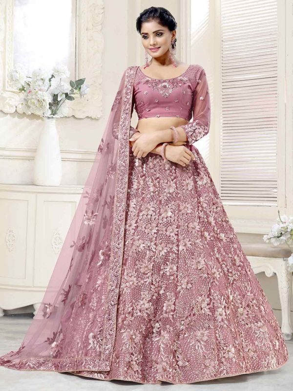 Pink Colour Net Fabric Wedding Lehenga Choli.