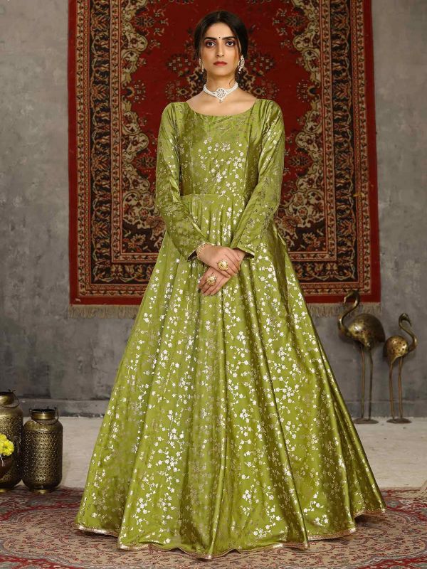 Green Colour Women Salwar Suit in Satin Fabric.