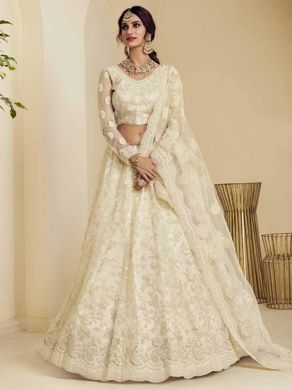 Off White Colour Net Fabric Wedding Lehenga Choli.