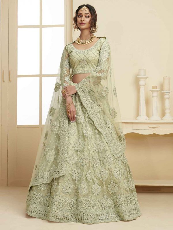 Green Colour Bridesmaid Lehenga Choli in Net Fabric.
