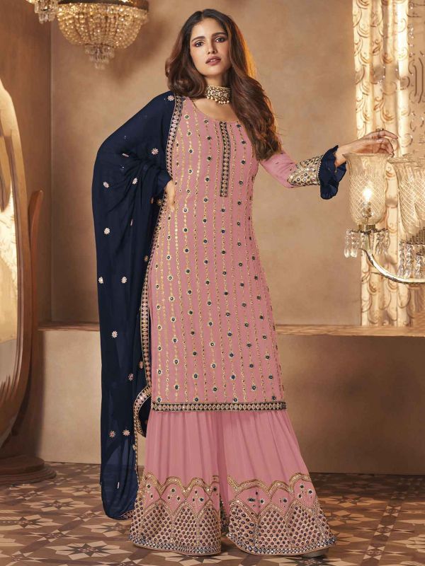 Pink Colour Georgette Fabric Palazzo Salwar Suit.