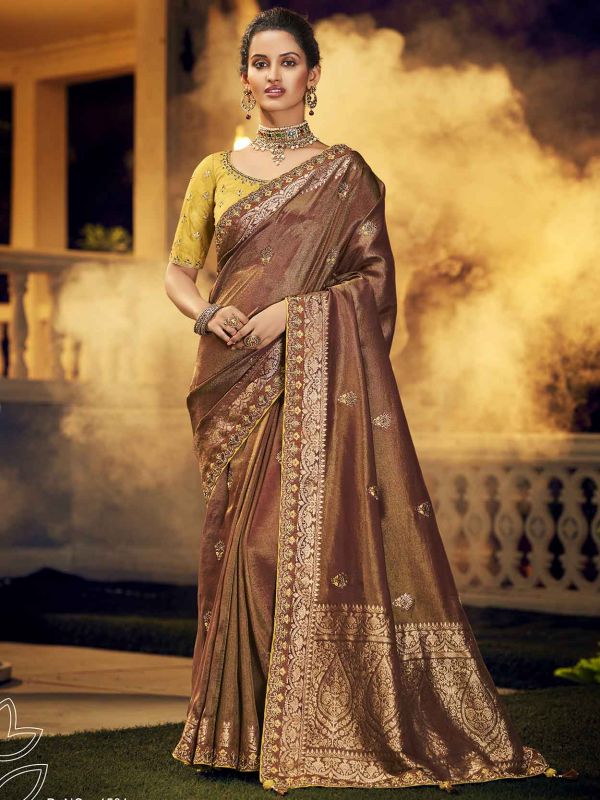Brown Colour Dola Silk Fabric Designer Saree.