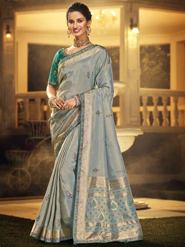 Grey Colour Dola Silk Fabric Women Saree.