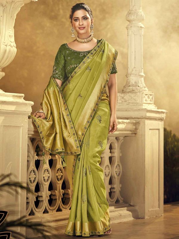 Green Colour Dola Silk Fabric Traditional Saree.