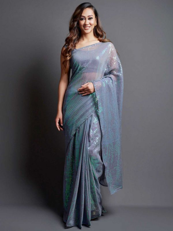 Blue Colour Party Wear Saree in Georgette Fabric.