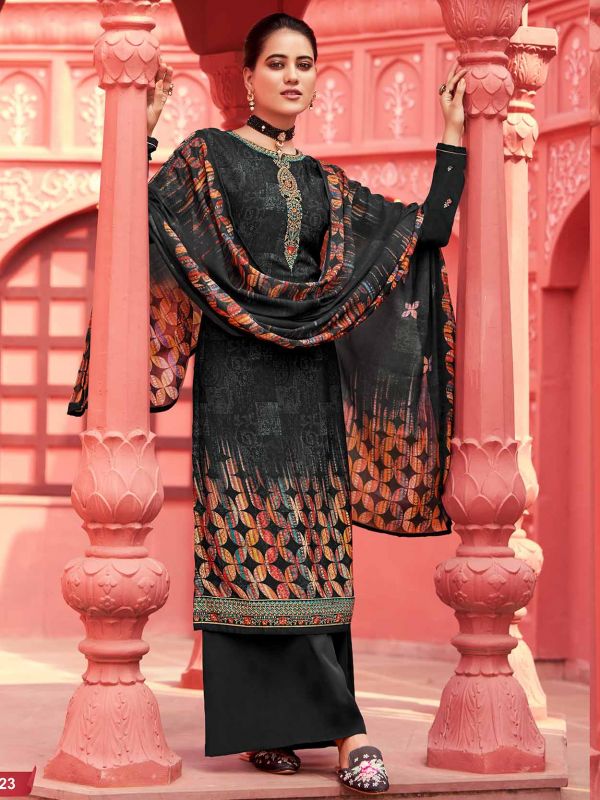 Black Colour Crepe Fabric Party Wear Salwar Suit.