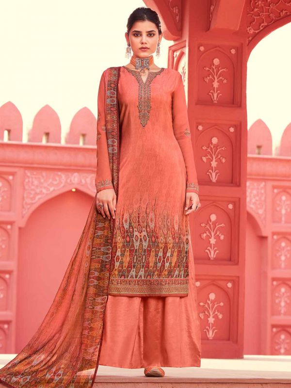 Red Colour Designer Palazzo Salwar Suit in Crepe Fabric.