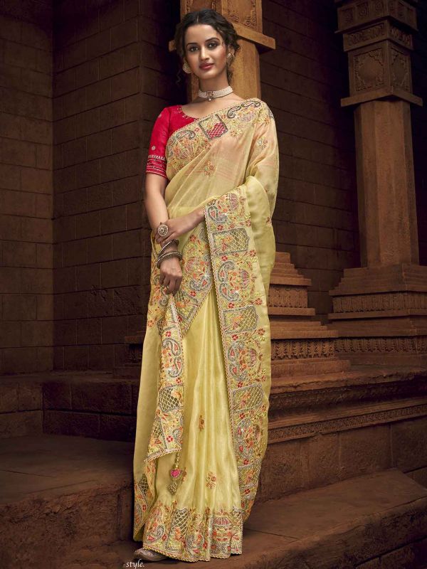 Yellow Colour Organza,Net Fabric Wedding Saree.