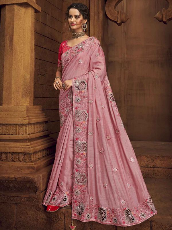 Pink Colour Designer Wedding Saree in Organza,Net Fabric.