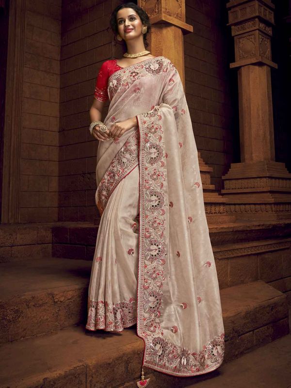 Beautiful Designer Saree Rust Colour in Organza,Net Fabric.