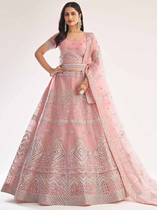 Baby Pink Colour Net Fabric Designer Lehenga Choli.