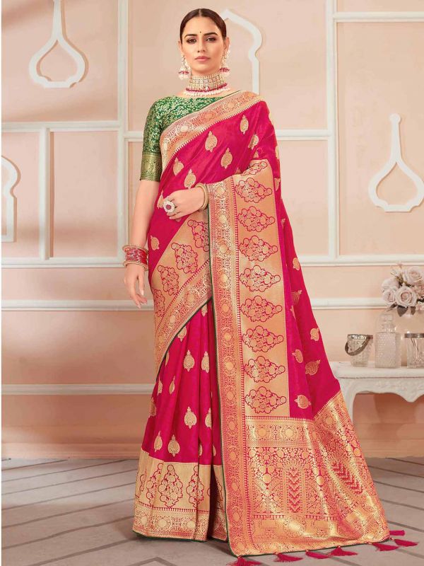 Red Colour Banarasi Silk Fabric Wedding Saree.
