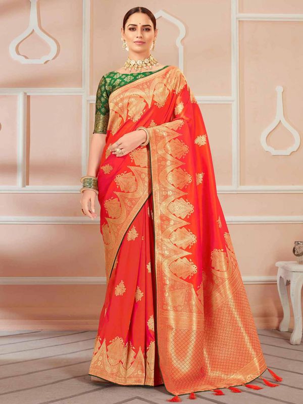 Red Colour Designer Saree in Banarasi Silk Fabric.