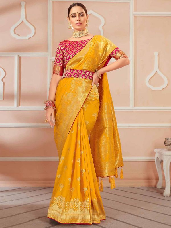 Yellow Colour Designer Saree in Banarasi Silk Fabric.