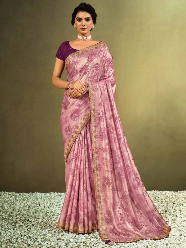 Pink Colour Designer Printed Saree.