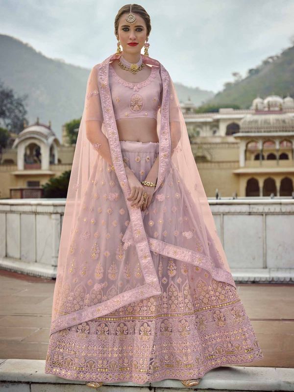 Pink Colour Wedding Lehenga Choli in Net,Silk Fabric.