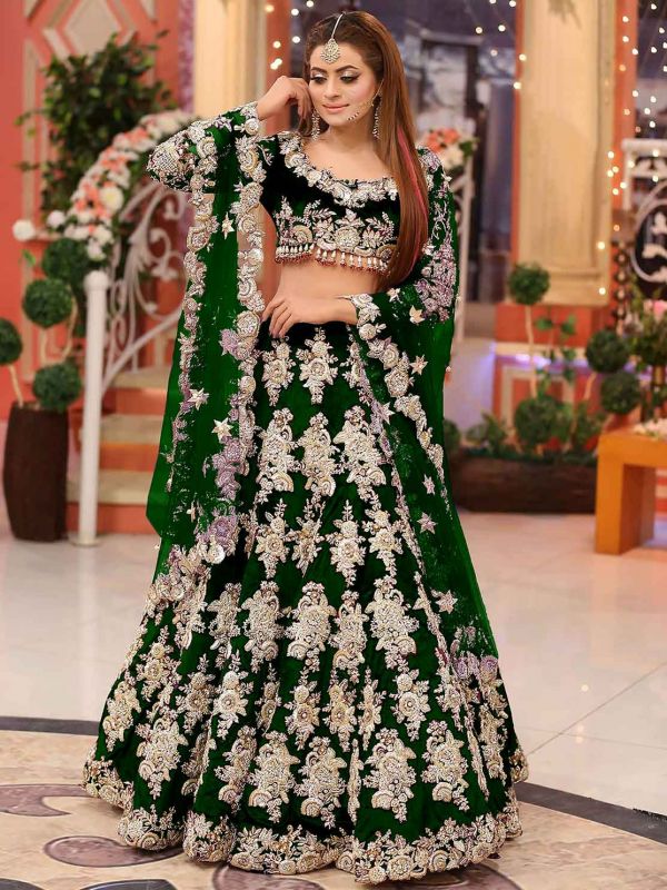 Green Colour Designer Lehenga Choli in Velvet Fabric.