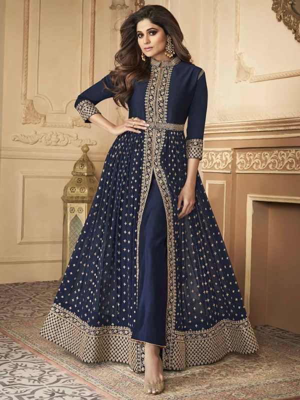 Blue Colour Georgette Fabric Designer Salwar Suit.