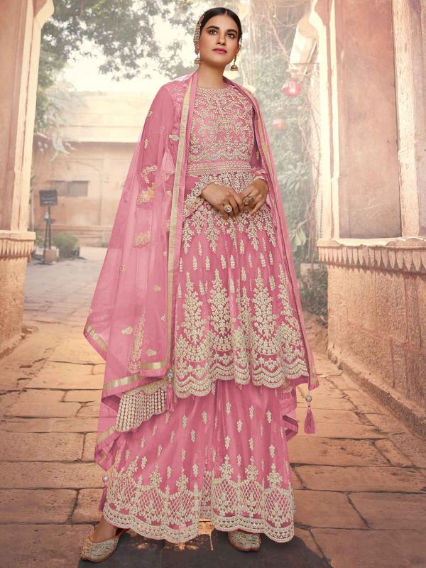 Pink Colour Net Fabric Women Salwar Suit.