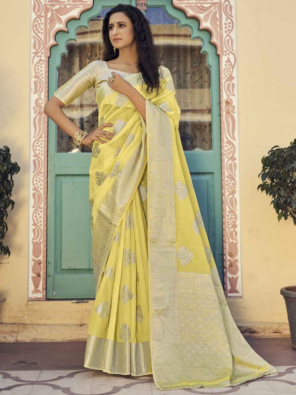 Yellow Colour Silk Fabric Women Saree.