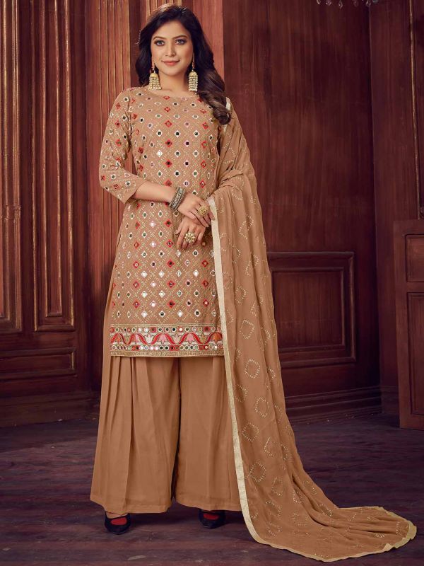 Brown Colour Georgette Fabric Palazzo Salwar Suit.