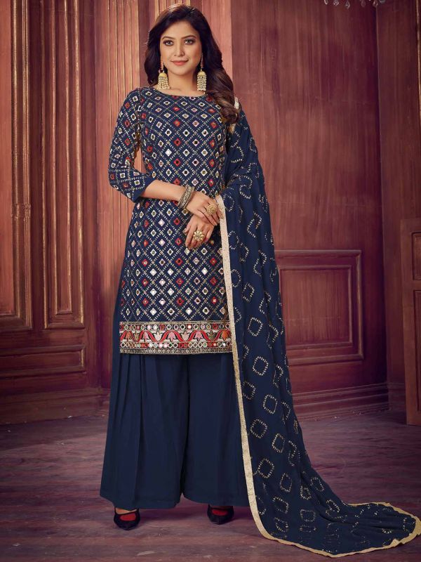 Blue Colour Palazzo Salwar Suit in Georgette Fabric.