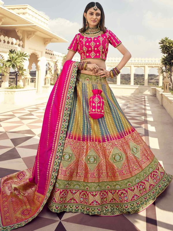 Pink,Green Colour Fancy Fabric Designer Lehenga Choli.
