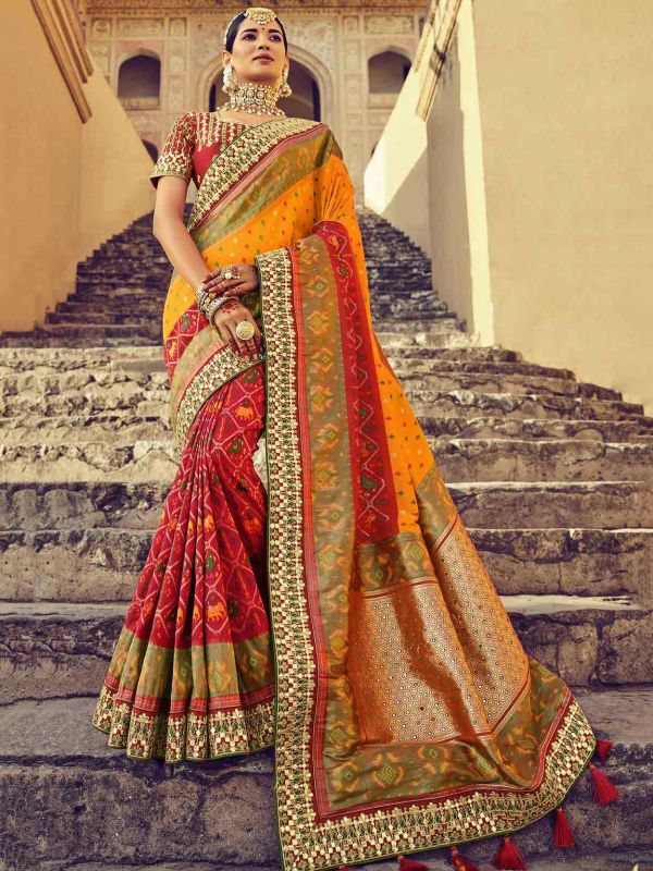 Red,Yellow Colour Patola Silk Fabric Designer Saree.