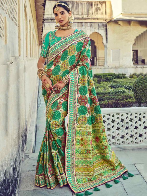 Green Colour Patola Silk Fabric Bandhej Saree.