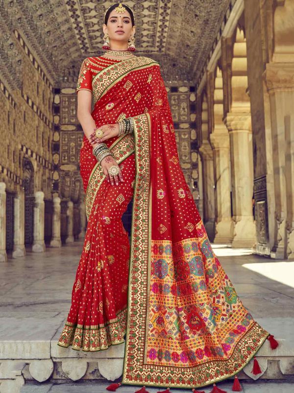 Red Colour Patola Silk Fabric Wedding Saree.