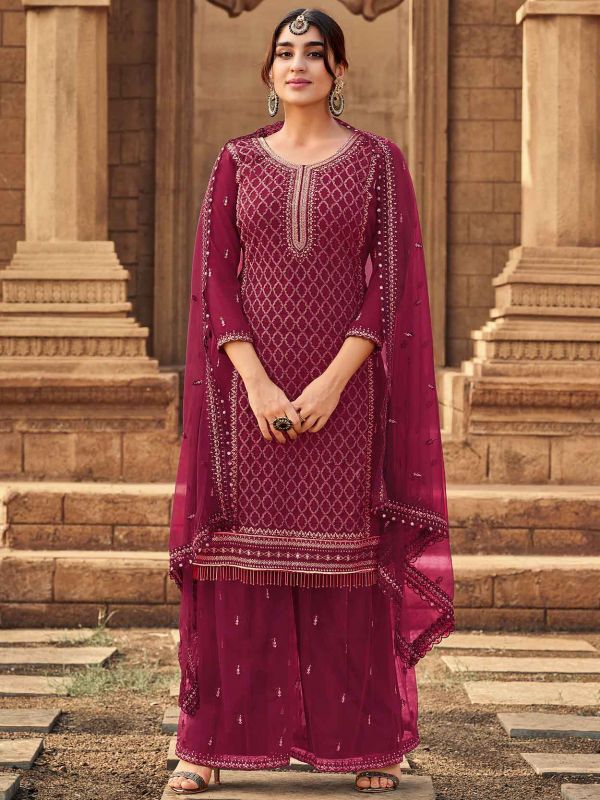 Magenta Colour Designer Palazzo Salwar Suit in Georgette Fabric.