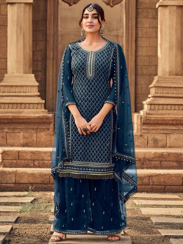 Blue Colour Party Wear Salwar Suit in Georgette Fabric.