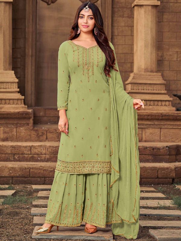 Green Colour Designer Sharara Salwar Suit in Georgette Fabric.