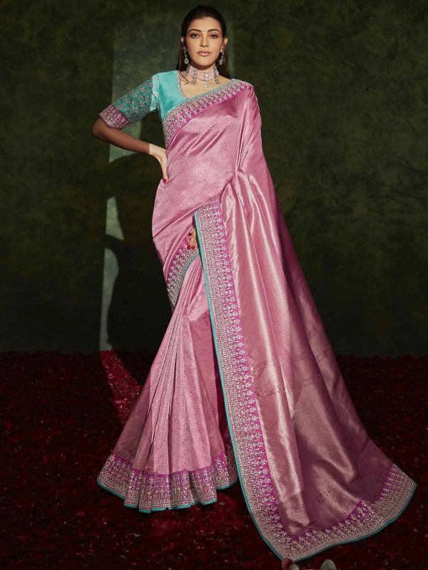 Pink Colour Silk Fabric Designer Saree.