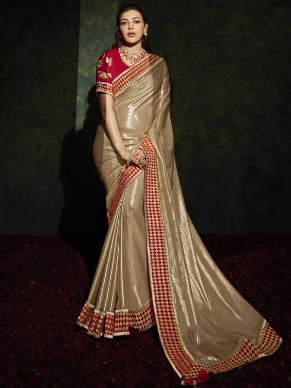Beige Colour Bollywood Saree in Silk Fabric.