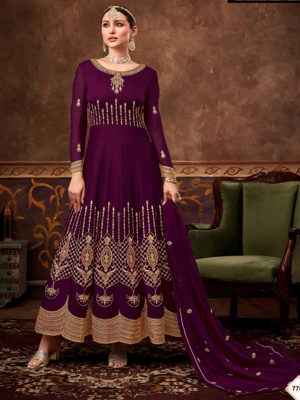 Wine Colour Anarkali Salwar Suit in Georgette Fabric.
