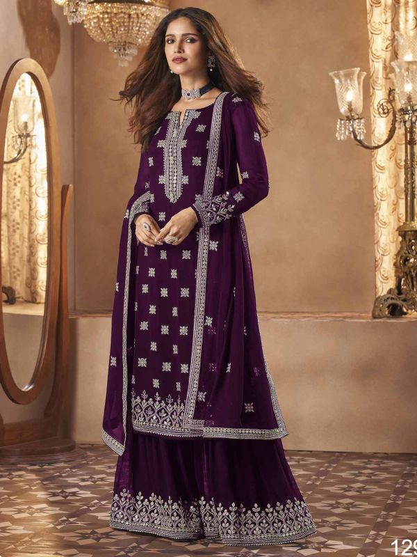 Wine Colour Party Wear Salwar Suit.