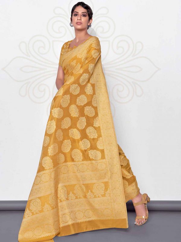Mustard Yellow Colour Designer Saree.