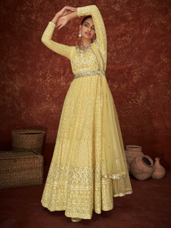 Yellow Colour Designer AnarkalI Salwar Suit in Georgette Fabric.